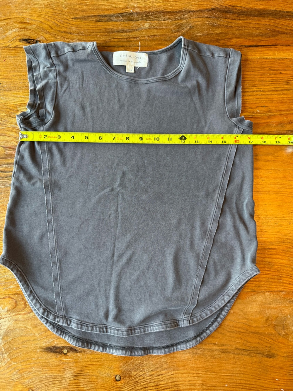 Cloth & Stone 100% Cotton Crewneck Muscle Tee in Washed Dark Charcoal Gray XS - Picture 8 of 9